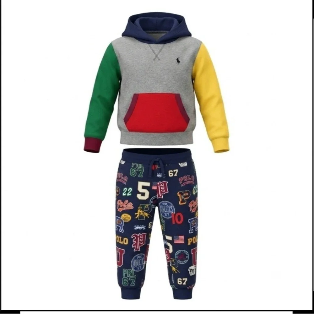 NWOT Polo Ralph Lauren Boys 5 2pc Set Colorblock Hoodie Sweatshirt Jogger Pants